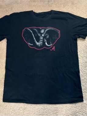 Fanatics Black Short Sleeve Tee with Alabama state Gray Elephant and Red Trim